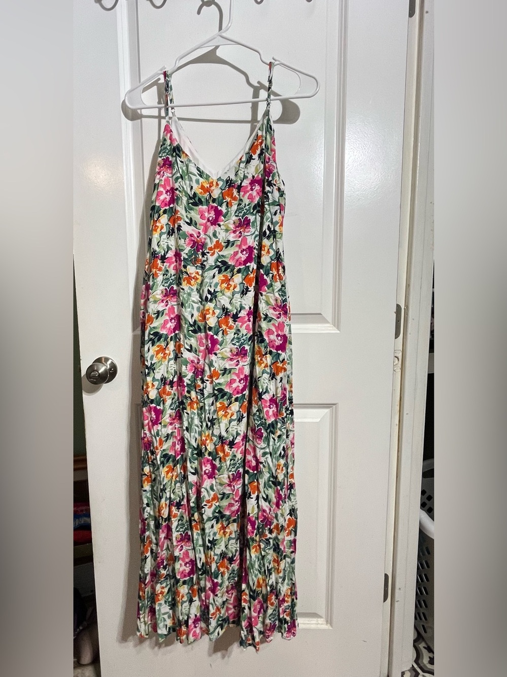 Savanna Jane Floral Maxi Slip Dress in White, Pink & Orange